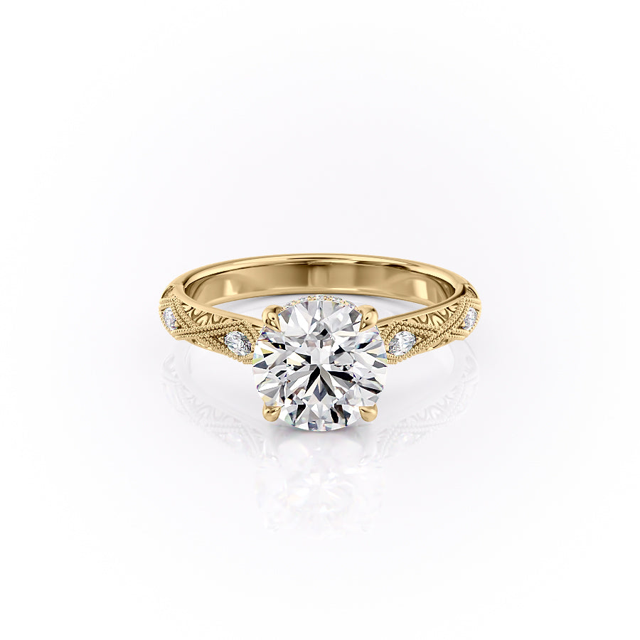 The Claudia Set With A 2.5 Carat Round 18K Yellow Gold Lab Diamond