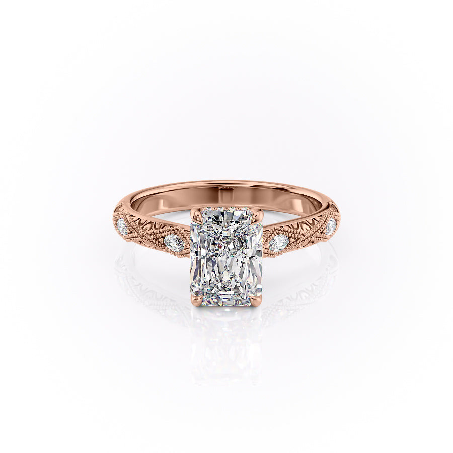 The Claudia Set With A 1.5 Carat Radiant 14K Rose Gold Lab Diamond