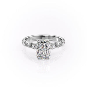 The Claudia Set With A 3 Carat Radiant 18K White Gold Lab Diamond