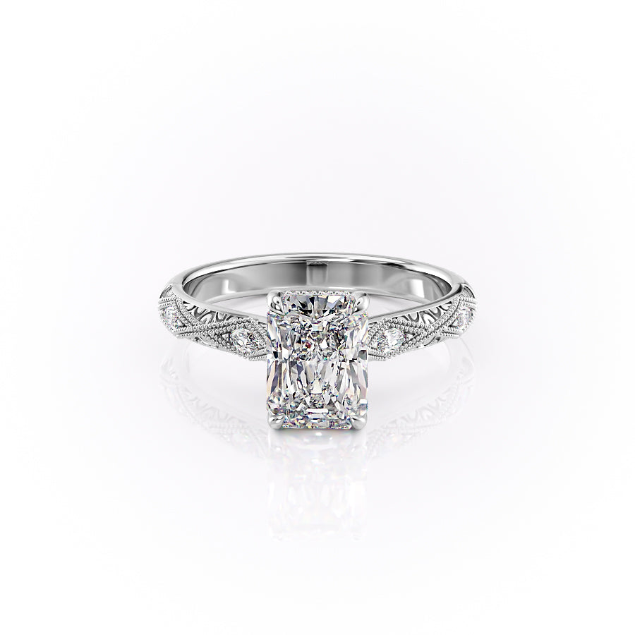 The Claudia Set  With A 1 Carat Radiant 14K White Gold Moissanite