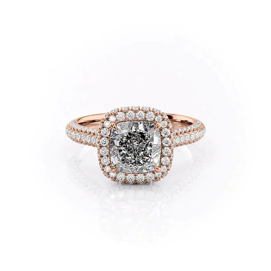 The Kylie Set With A 2 Carat Cushion 14K Rose Gold Lab Diamond