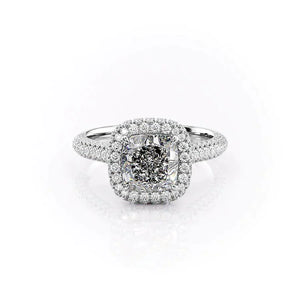 The Kylie Set With A 3 Carat Cushion 18K White Gold Lab Diamond