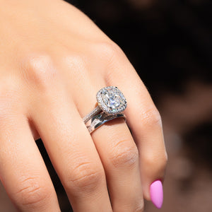 The Kylie Set With A 1 Carat Cushion 14K White Gold Lab Diamond