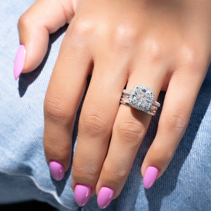The Kylie Set With A 1 Carat Cushion 14K White Gold Lab Diamond