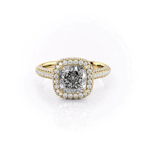 The Kylie Set With A 1 Carat Cushion 18K Yellow Gold Lab Diamond