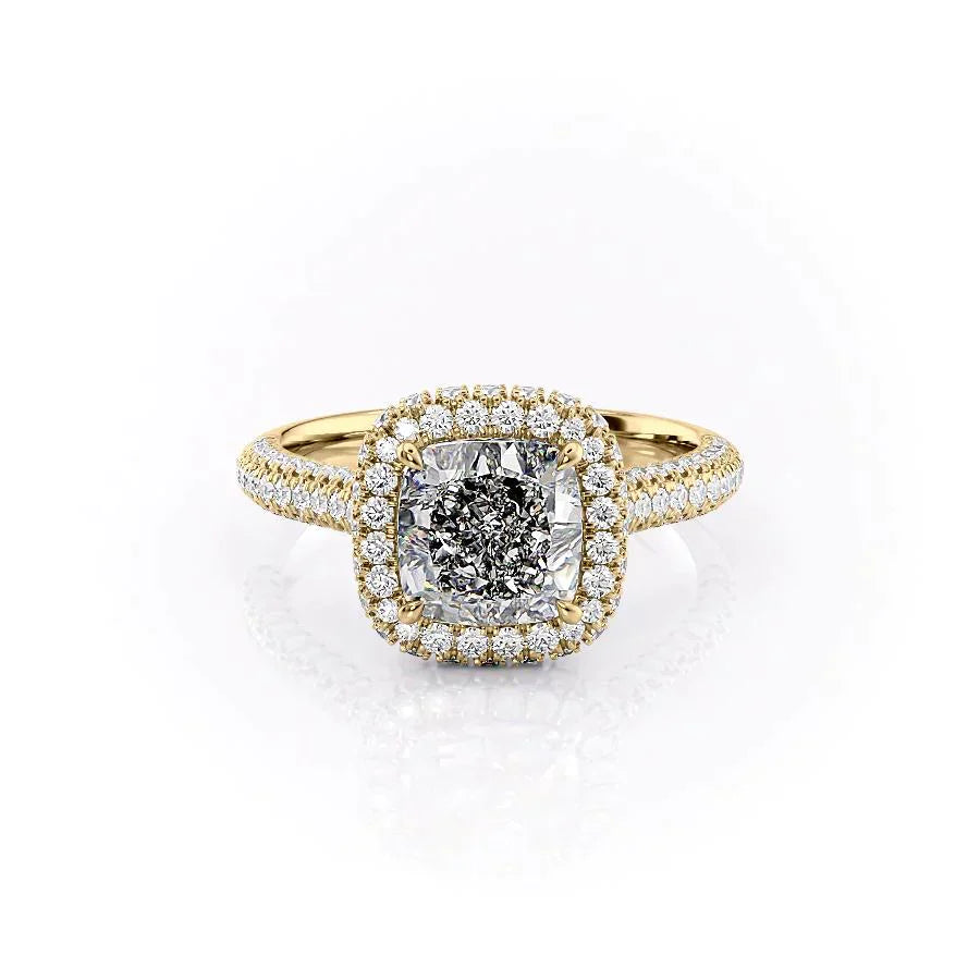 The Kylie Set  With A 5 Carat Cushion 18K Yellow Gold Moissanite
