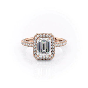 The Kylie Set  With A 5 Carat Emerald 14K Rose Gold Moissanite
