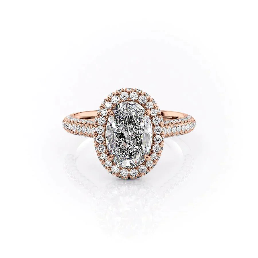The Kylie Set  With A 3 Carat Oval 14K Rose Gold Moissanite