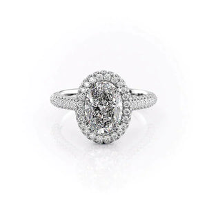 The Kylie Set  With A 3 Carat Oval 14K White Gold Moissanite