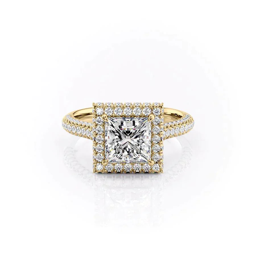 The Kylie Set  With A 3 Carat Princess 18K Yellow Gold Moissanite