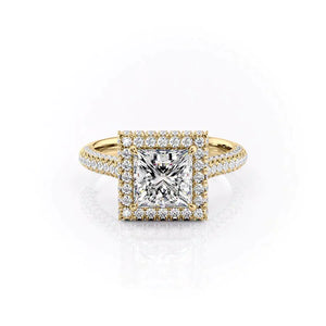 The Kylie Set  With A 3 Carat Princess 18K Yellow Gold Moissanite