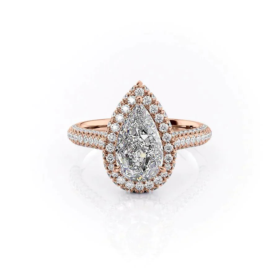 The Kylie Set  With A 2.5 Carat Pear 14K Rose Gold Moissanite