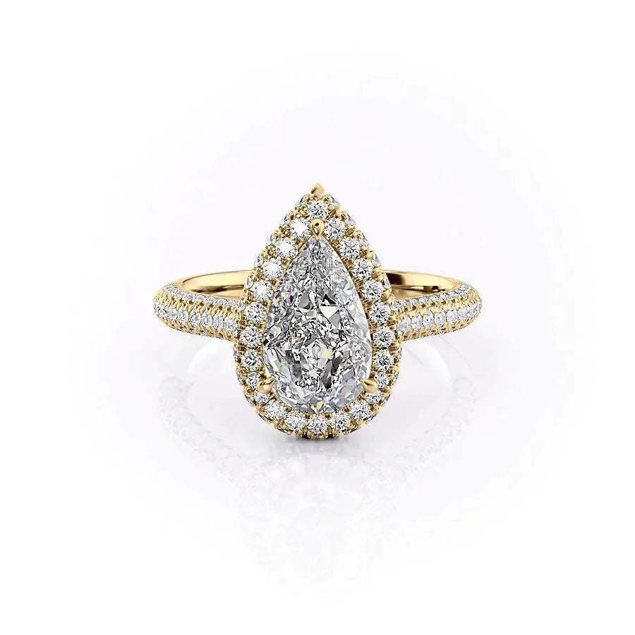 The Kylie Set With A 1 Carat Pear 18K Yellow Gold Lab Diamond