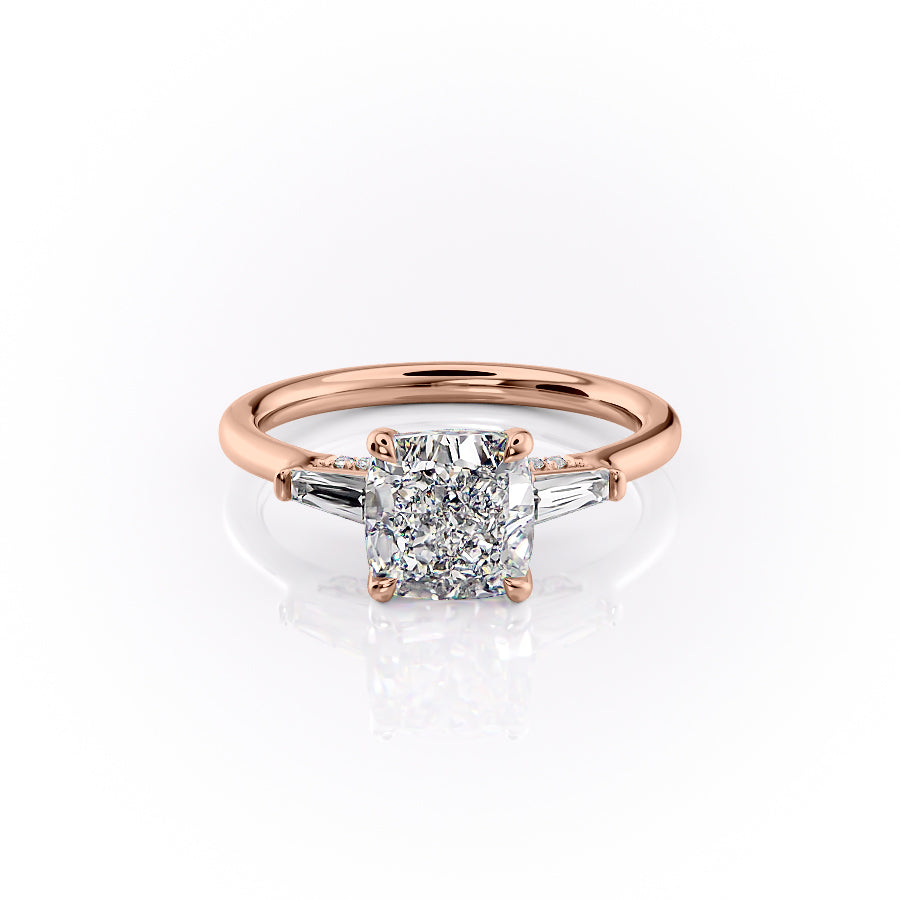 The Baguettes Megan Set  With A 2.5 Carat Cushion 14K Rose Gold Moissanite