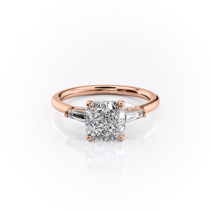 The Baguettes Megan Set  With A 2.5 Carat Cushion 14K Rose Gold Moissanite