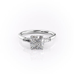 The Baguettes Megan Set  With A 3 Carat Cushion 18K White Gold Moissanite