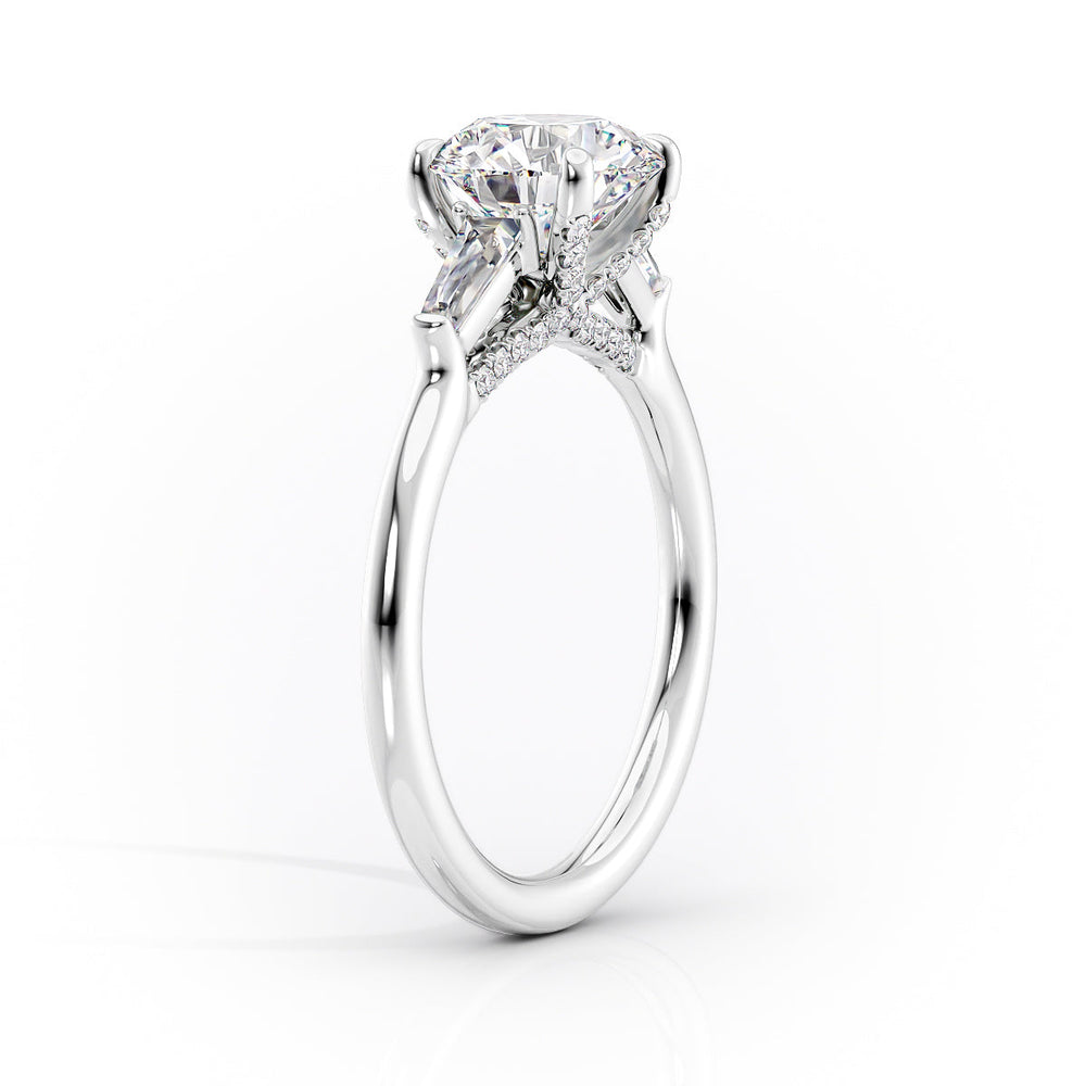 The Baguettes Megan Set  With A 3.5 Carat Cushion 18K White Gold Moissanite