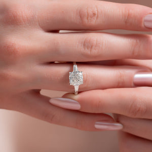 The Baguettes Megan Set  With A 3.5 Carat Cushion 14K White Gold Moissanite
