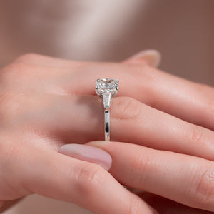 The Baguettes Megan Set  With A 2.5 Carat Cushion 14K White Gold Moissanite