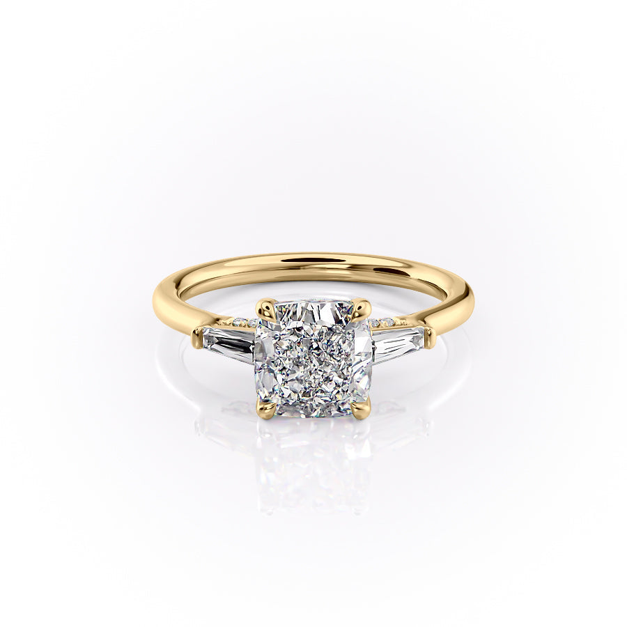 The Baguettes Megan Set  With A 3.5 Carat Cushion 18K Yellow Gold Moissanite