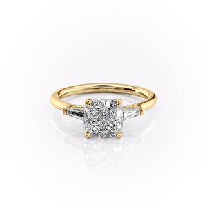 The Baguettes Megan Set  With A 3.5 Carat Cushion 18K Yellow Gold Moissanite