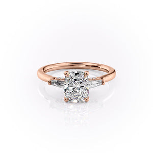 The Baguettes Megan Set  With A 3.5 Carat E. Cushion 14K Rose Gold Moissanite
