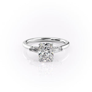 The Baguettes Megan Set  With A 1.5 Carat E. Cushion 14K White Gold Moissanite