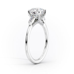 The Baguettes Megan Set  With A 5 Carat E. Cushion 14K White Gold Moissanite