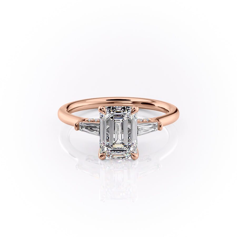 The Baguettes Megan Set  With A 4 Carat Emerald 14K Rose Gold Moissanite