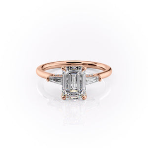 The Baguettes Megan Set  With A 3 Carat Emerald 14K Rose Gold Moissanite
