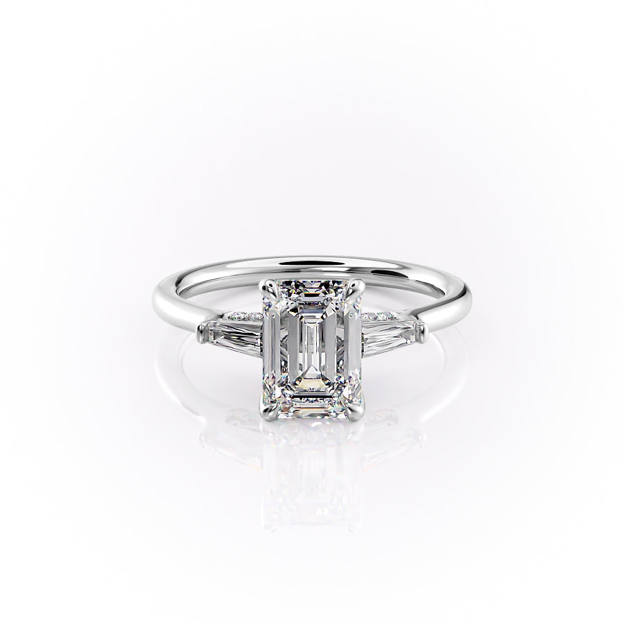 The Baguettes Megan Set  With A 3 Carat Emerald 14K White Gold Moissanite