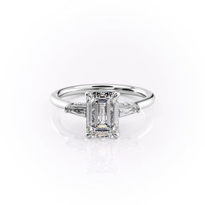 The Baguettes Megan Set  With A 1.5 Carat Emerald 18K White Gold Moissanite