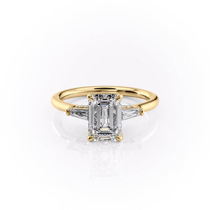 The Baguettes Megan Set  With A 3 Carat Emerald 18K Yellow Gold Moissanite