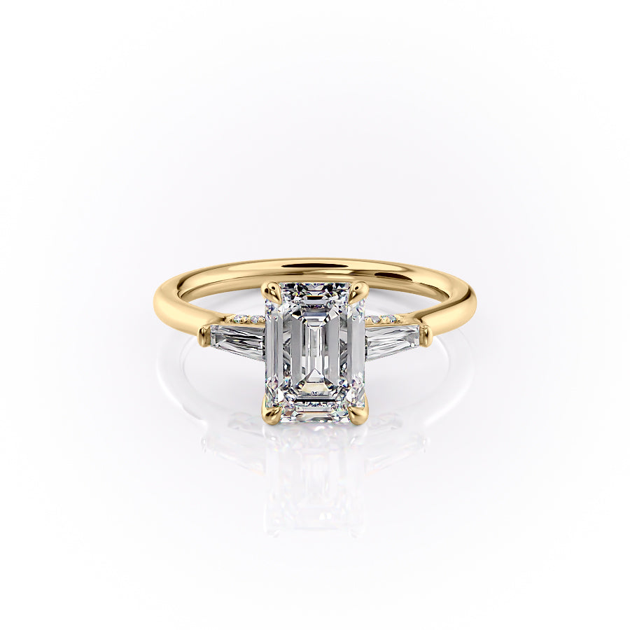 The Baguettes Megan Set  With A 1.5 Carat Emerald 18K Yellow Gold Moissanite
