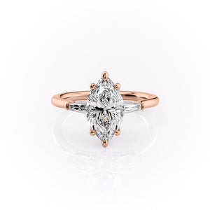 The Baguettes Megan Set  With A 3.5 Carat Marquise 14K Rose Gold Moissanite
