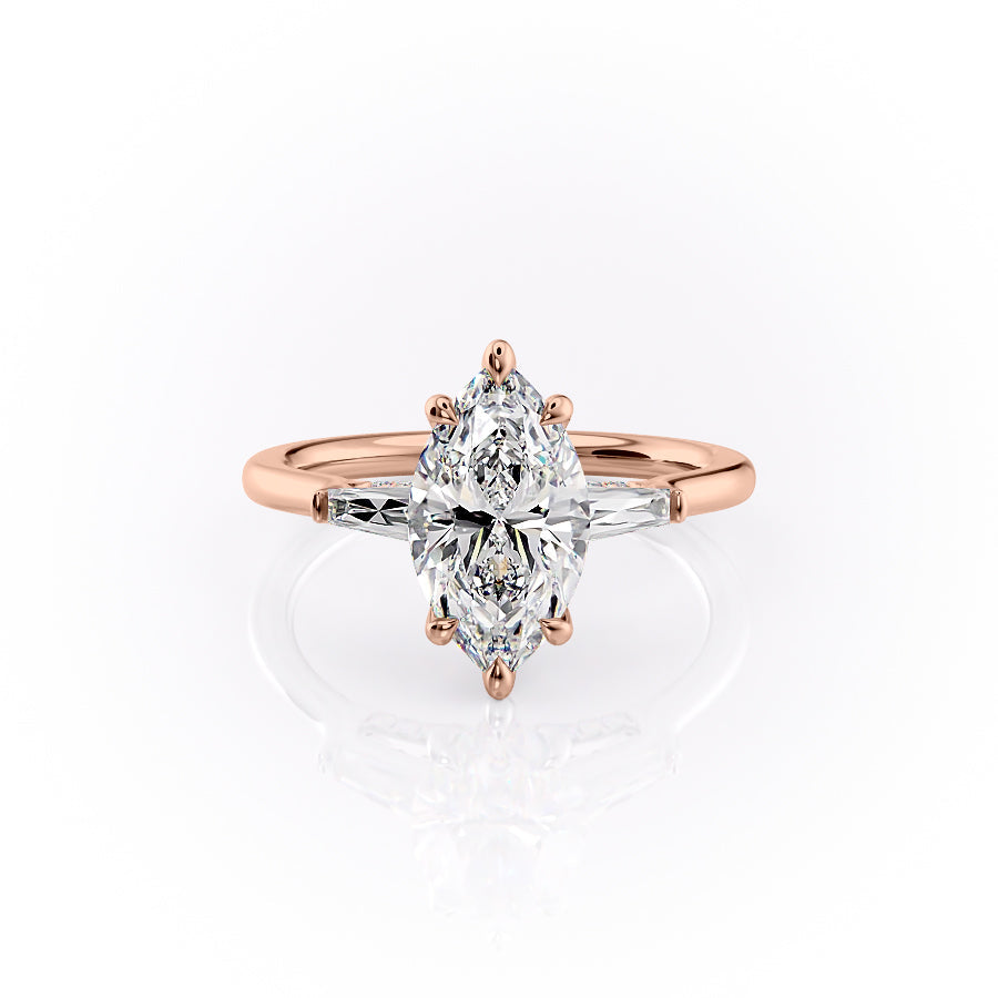 The Baguettes Megan Set  With A 1 Carat Marquise 14K Rose Gold Moissanite