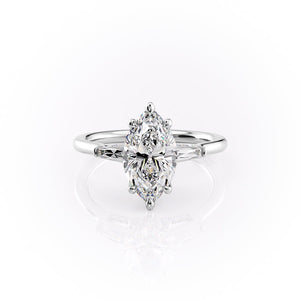 The Baguettes Megan Set  With A 1.5 Carat Marquise 14K White Gold Moissanite