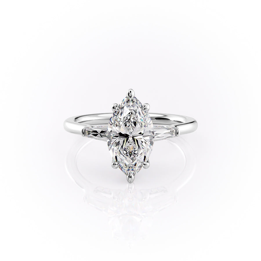 The Baguettes Megan Set  With A 3 Carat Marquise 18K White Gold Moissanite