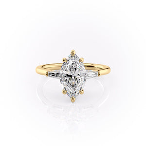 The Baguettes Megan Set  With A 2.5 Carat Marquise 18K Yellow Gold Moissanite