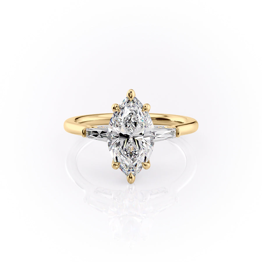 The Baguettes Megan Set  With A 1 Carat Marquise 18K Yellow Gold Moissanite