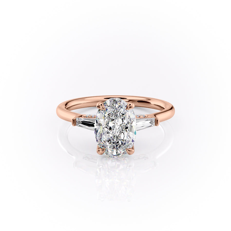 The Baguettes Megan Set  With A 3 Carat Oval 14K Rose Gold Moissanite