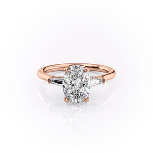 The Baguettes Megan Set  With A 2.5 Carat Oval 14K Rose Gold Moissanite