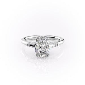 The Baguettes Megan Set  With A 3 Carat Oval 18K White Gold Moissanite