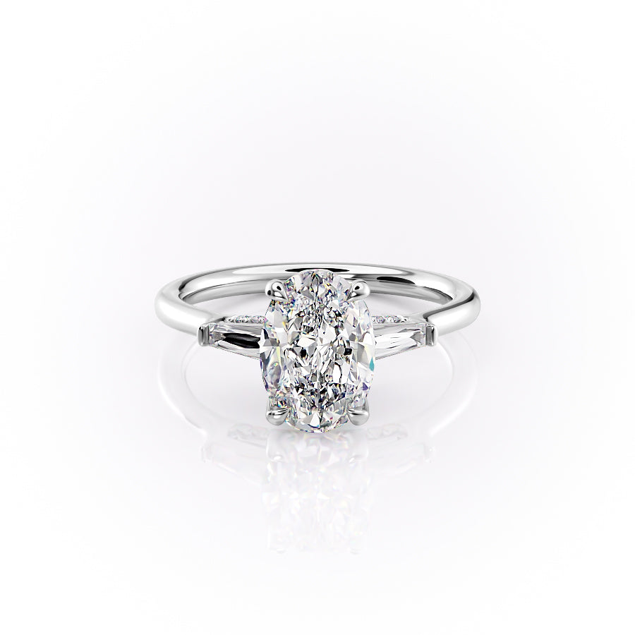 The Baguettes Megan Set  With A 2 Carat Oval 14K White Gold Moissanite