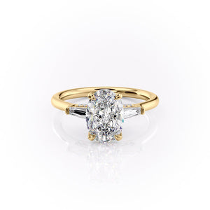The Baguettes Megan Set  With A 3 Carat Oval 18K Yellow Gold Moissanite