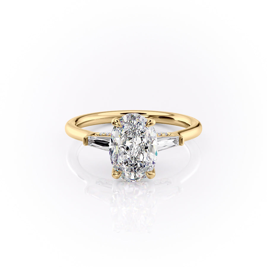 The Baguettes Megan Set  With A 3.5 Carat Oval 18K Yellow Gold Moissanite
