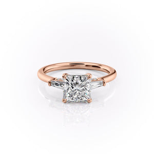 The Baguettes Megan Set  With A 3 Carat Princess 14K Rose Gold Moissanite