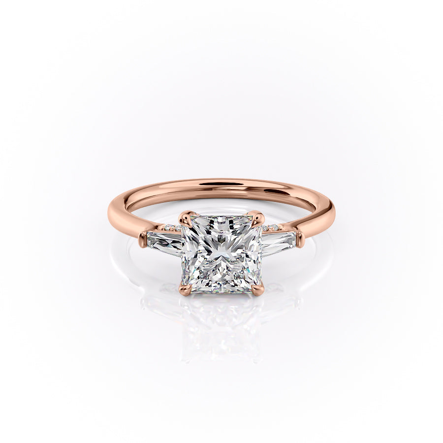 The Baguettes Megan Set  With A 1 Carat Princess 14K Rose Gold Moissanite