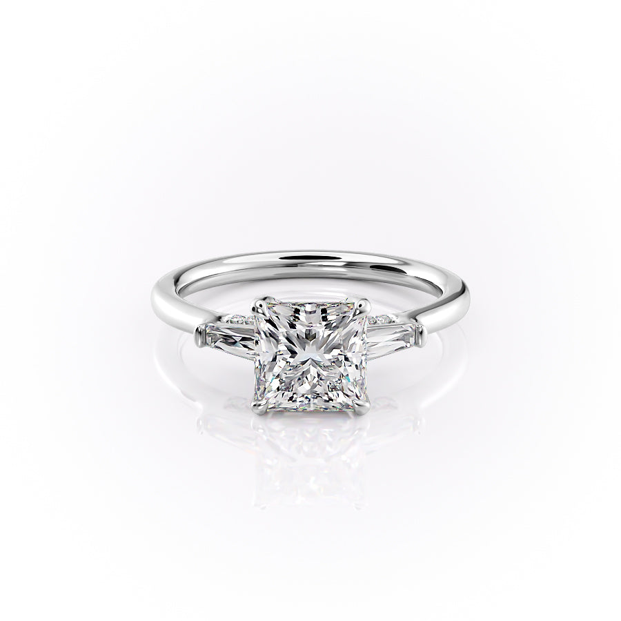 The Baguettes Megan Set  With A 3 Carat Princess 14K White Gold Moissanite
