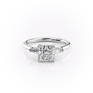 The Baguettes Megan Set  With A 1 Carat Princess 14K White Gold Moissanite